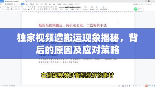 獨(dú)家視頻遭搬運(yùn)現(xiàn)象揭秘，背后的原因及應(yīng)對策略