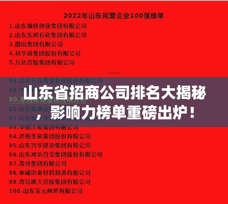山東省招商公司排名大揭秘，影響力榜單重磅出爐！