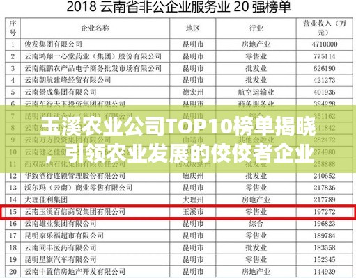 玉溪農業(yè)公司TOP10榜單揭曉，引領農業(yè)發(fā)展的佼佼者企業(yè)