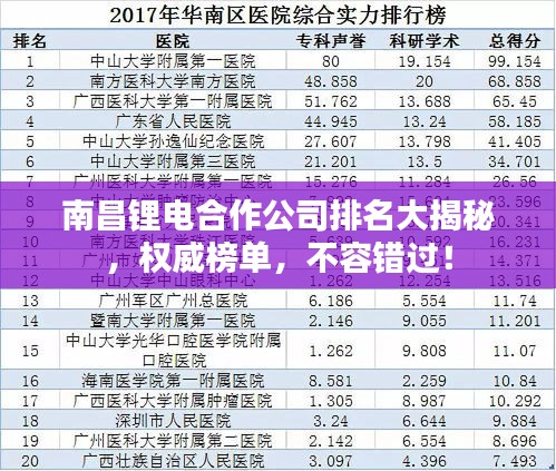南昌鋰電合作公司排名大揭秘，權(quán)威榜單，不容錯(cuò)過(guò)！