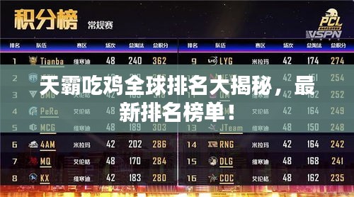 天霸吃雞全球排名大揭秘，最新排名榜單！